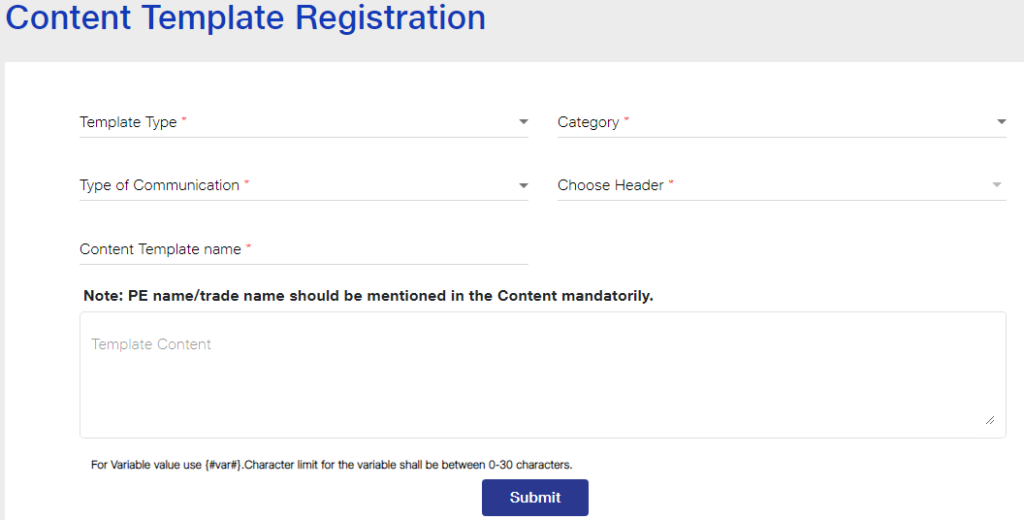 content template registration jio